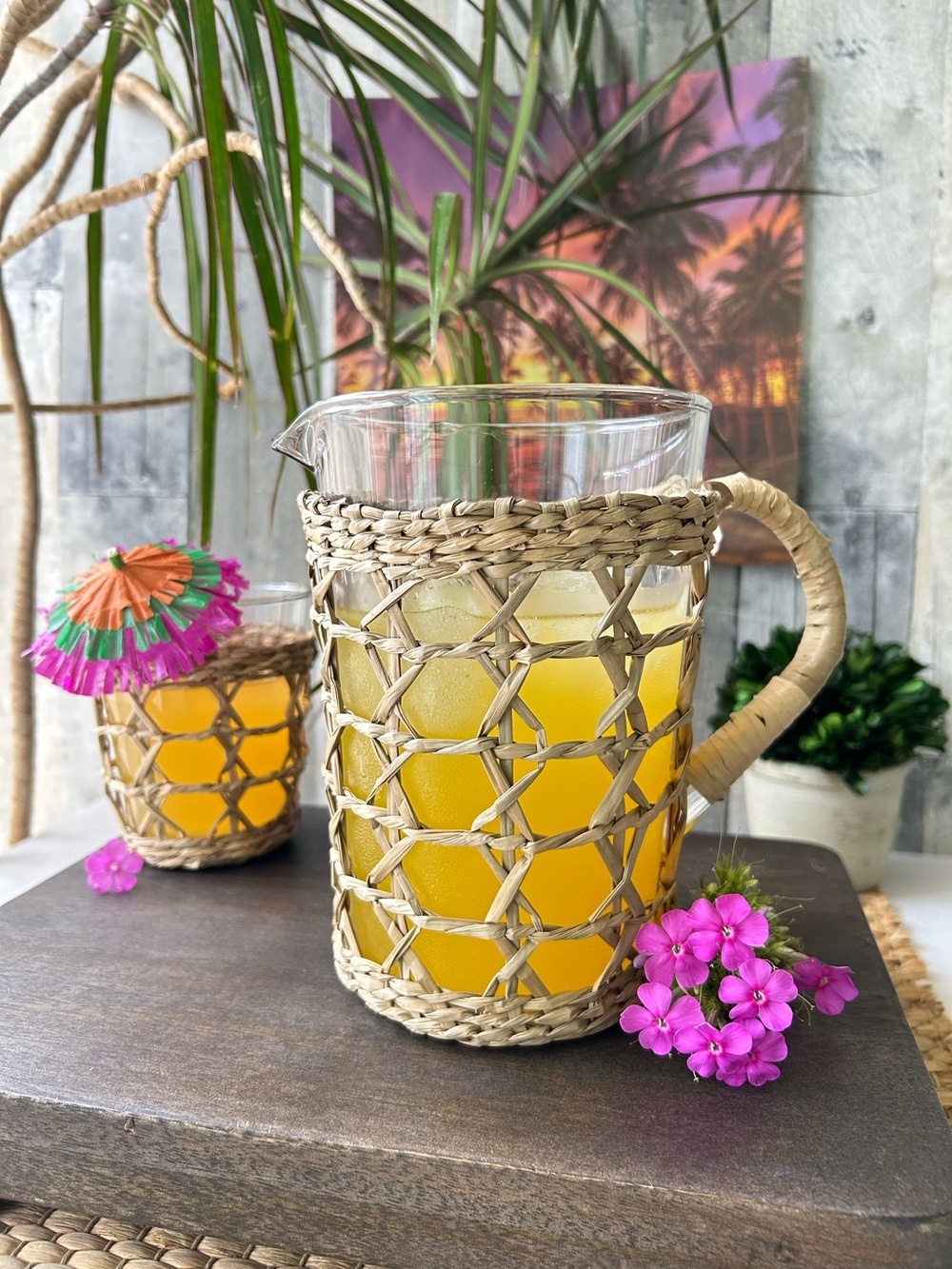 🌴 Tropical Woven Rattan Beverage Glass Pitcher 43.95oz | Threshold | Target